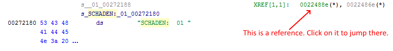 Screenshot showing DAMAGE string reference in Ghidra